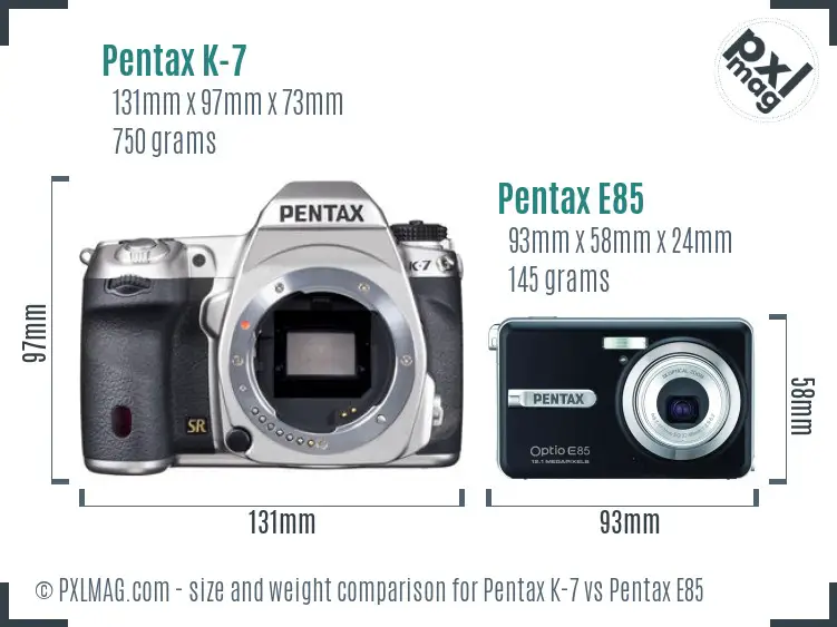 Pentax K-7 vs Pentax E85 size comparison