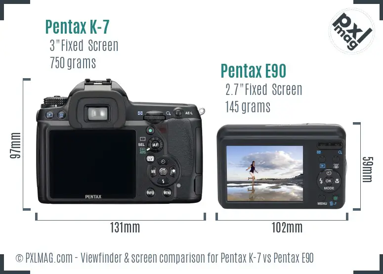 Pentax K-7 vs Pentax E90 Screen and Viewfinder comparison
