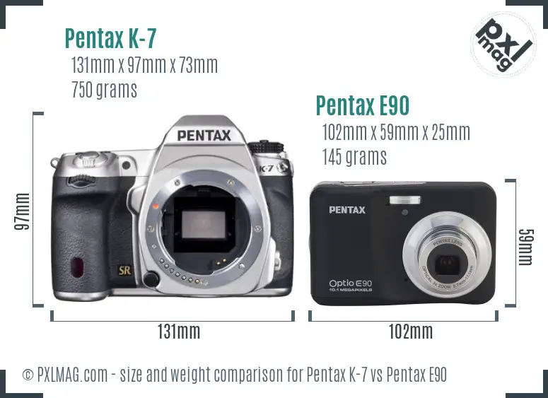 Pentax K-7 vs Pentax E90 size comparison
