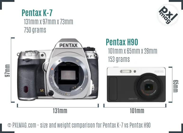 Pentax K-7 vs Pentax H90 size comparison