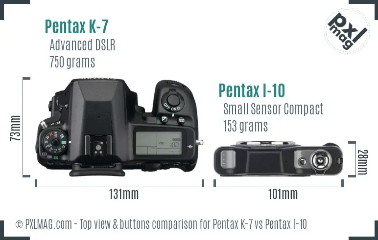 Pentax K-7 vs Pentax I-10 top view buttons comparison