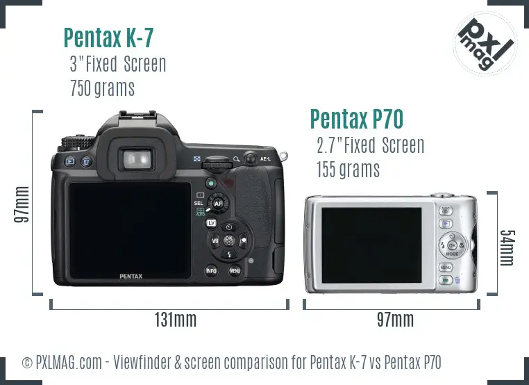 Pentax K-7 vs Pentax P70 Screen and Viewfinder comparison