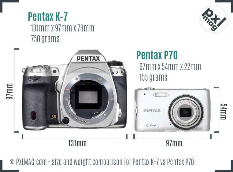 Pentax K-7 vs Pentax P70 size comparison