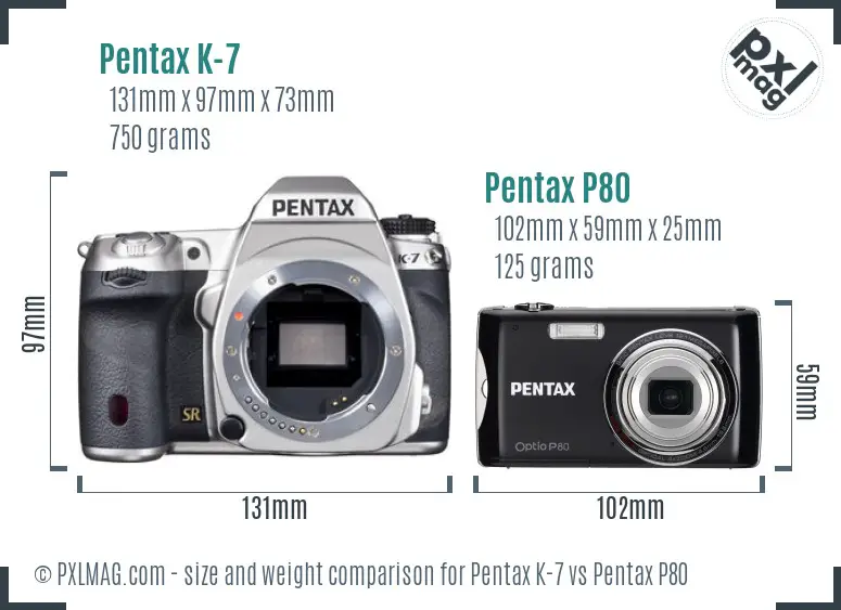Pentax K-7 vs Pentax P80 size comparison