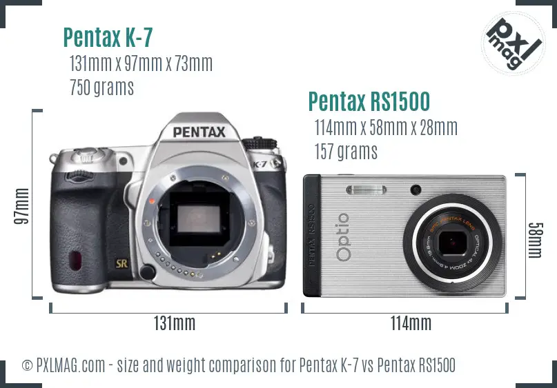 Pentax K-7 vs Pentax RS1500 size comparison