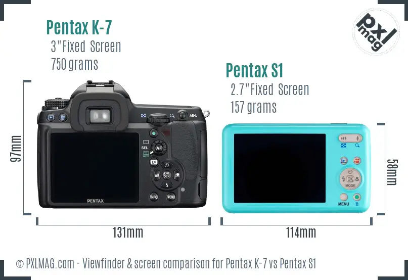 Pentax K-7 vs Pentax S1 Screen and Viewfinder comparison