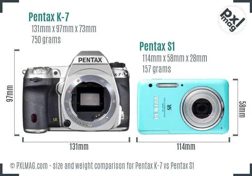 Pentax K-7 vs Pentax S1 size comparison