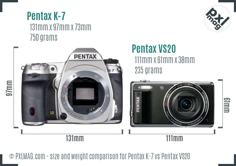 Pentax K-7 vs Pentax VS20 size comparison