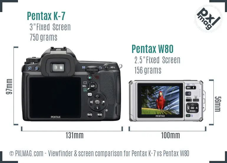 Pentax K-7 vs Pentax W80 Screen and Viewfinder comparison