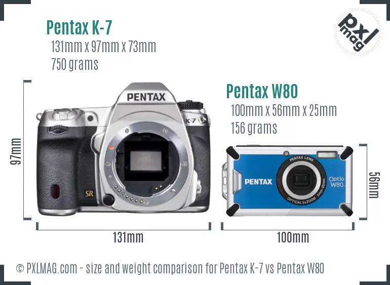 Pentax K-7 vs Pentax W80 size comparison