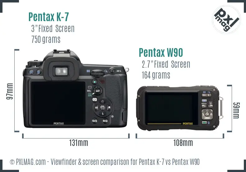 Pentax K-7 vs Pentax W90 Screen and Viewfinder comparison