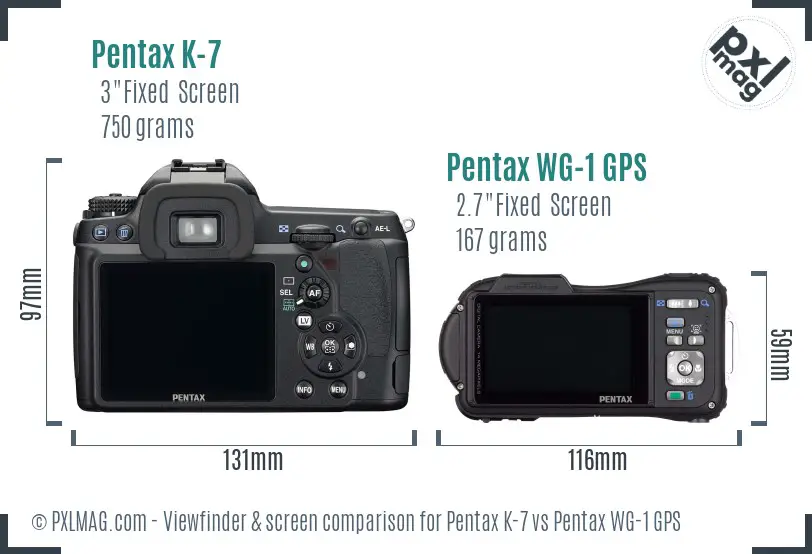 Pentax K-7 vs Pentax WG-1 GPS Screen and Viewfinder comparison