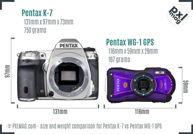 Pentax K-7 vs Pentax WG-1 GPS size comparison
