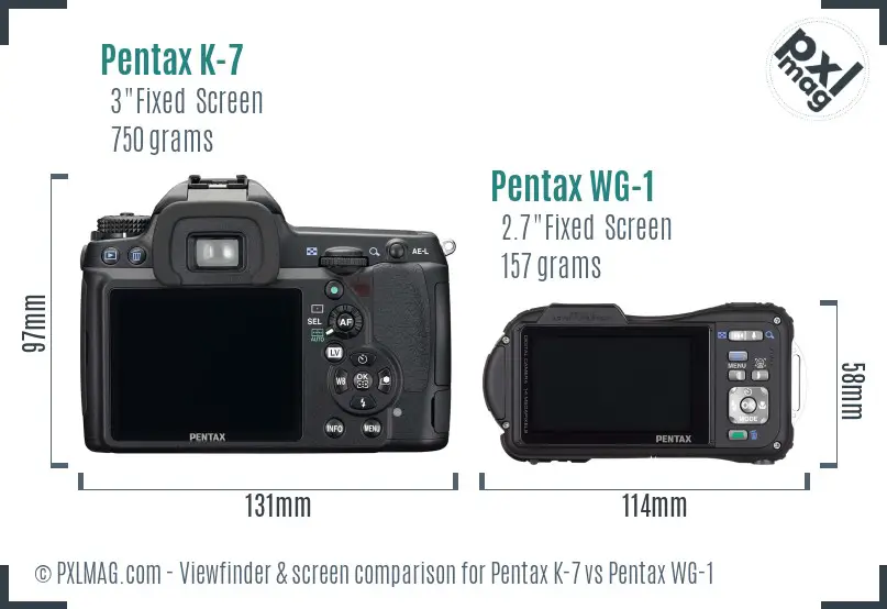 Pentax K-7 vs Pentax WG-1 Screen and Viewfinder comparison