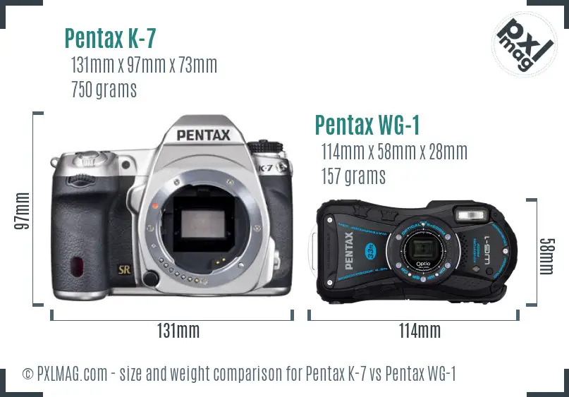 Pentax K-7 vs Pentax WG-1 size comparison