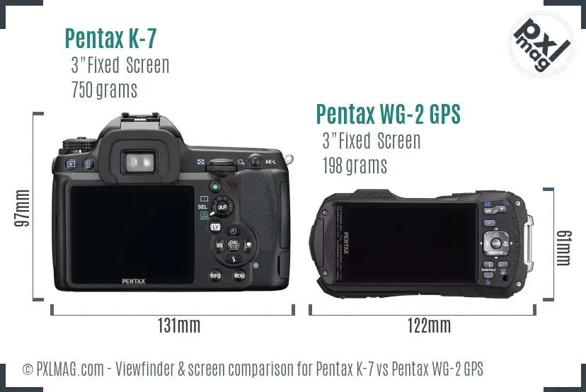 Pentax K-7 vs Pentax WG-2 GPS Screen and Viewfinder comparison