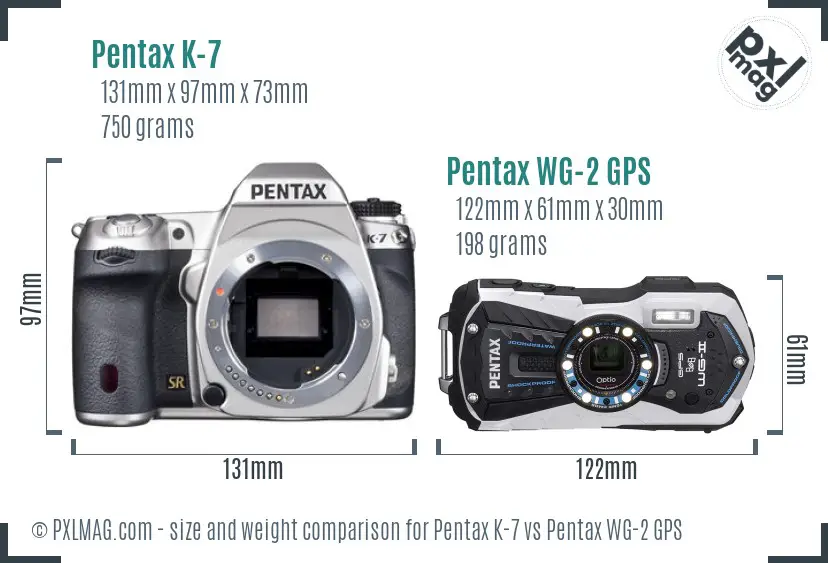 Pentax K-7 vs Pentax WG-2 GPS size comparison