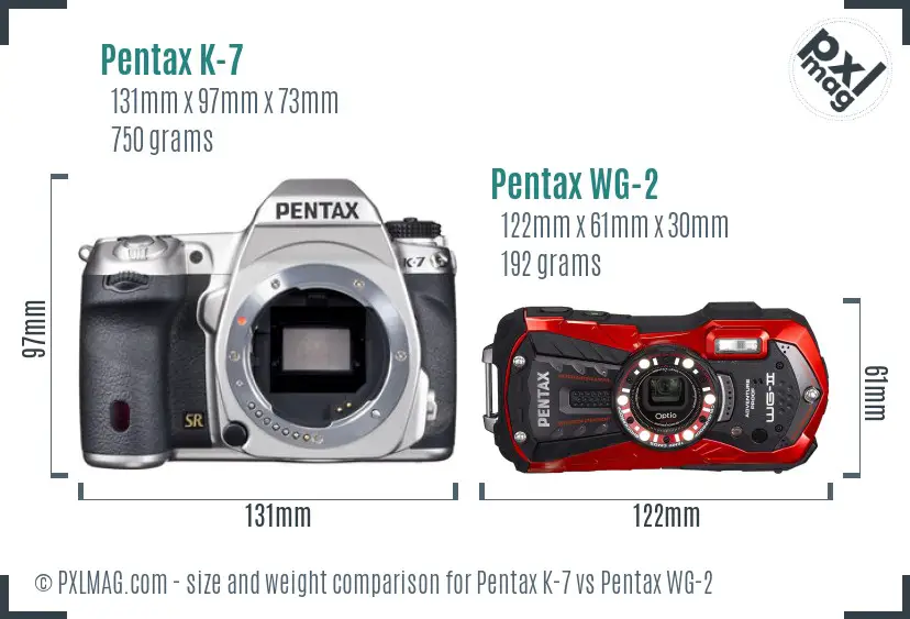 Pentax K-7 vs Pentax WG-2 size comparison