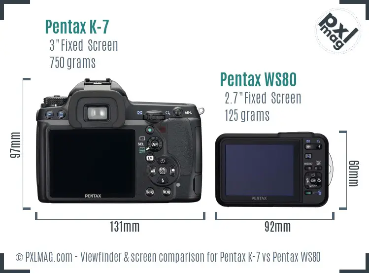 Pentax K-7 vs Pentax WS80 Screen and Viewfinder comparison