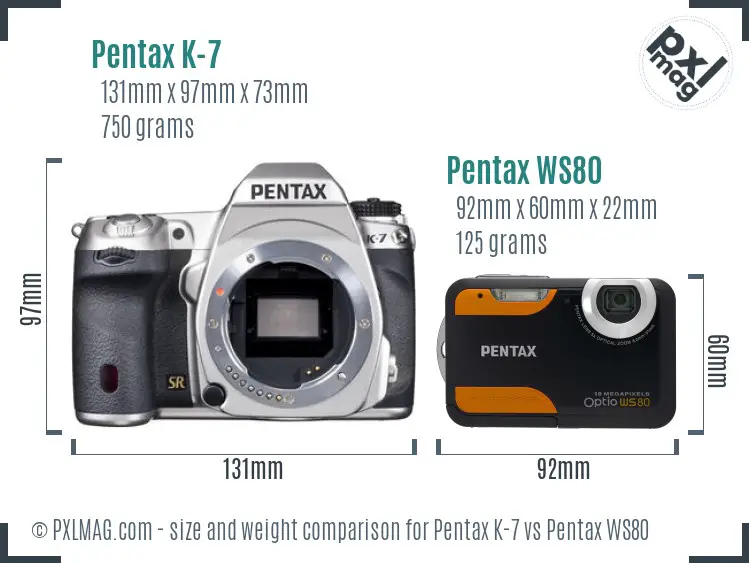 Pentax K-7 vs Pentax WS80 size comparison