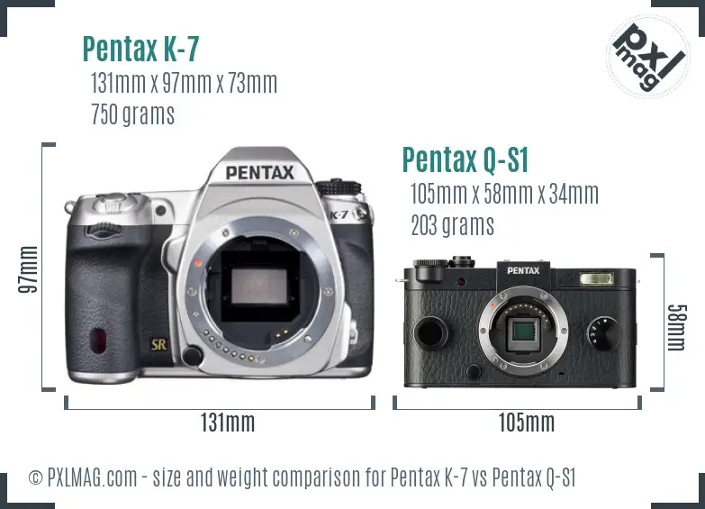 Pentax K-7 vs Pentax Q-S1 size comparison