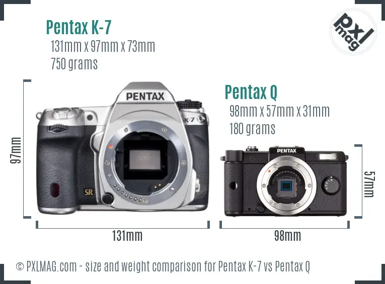 Pentax K-7 vs Pentax Q size comparison