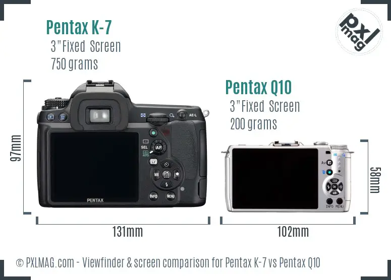 Pentax K-7 vs Pentax Q10 Screen and Viewfinder comparison