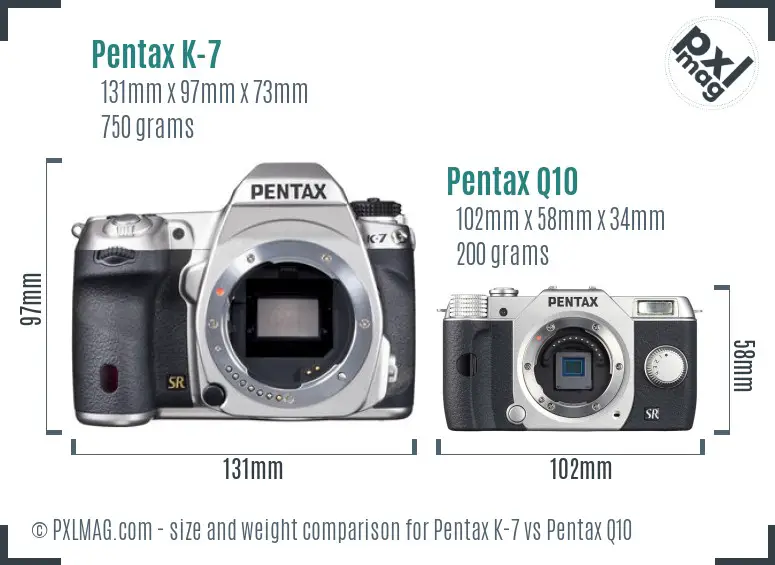 Pentax K-7 vs Pentax Q10 size comparison