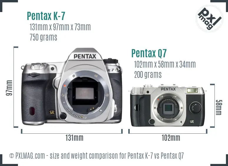 Pentax K-7 vs Pentax Q7 size comparison Pentax K-7 vs Pentax Q7 size comparison