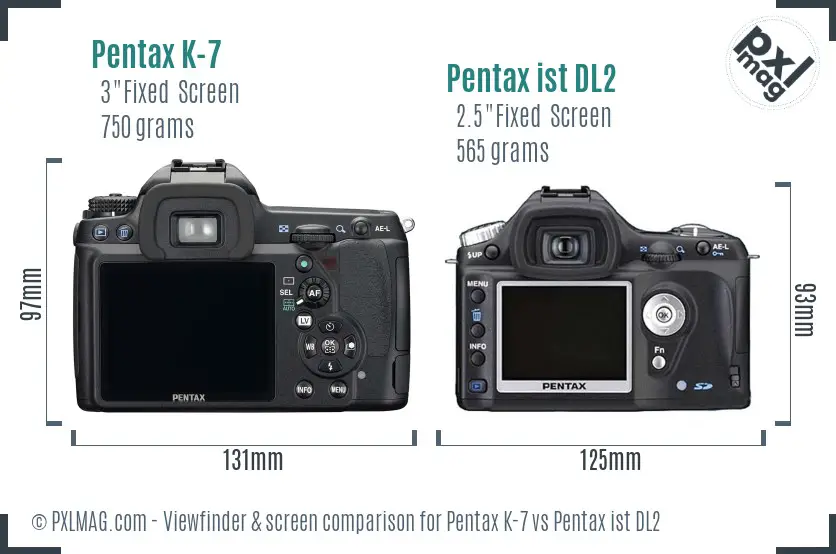 Pentax K-7 vs Pentax ist DL2 Screen and Viewfinder comparison