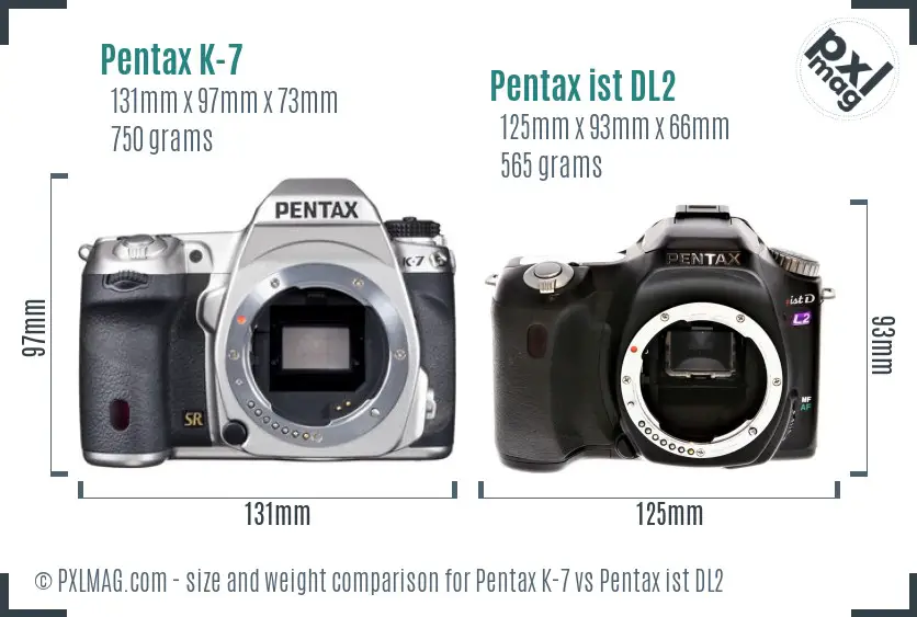 Pentax K-7 vs Pentax ist DL2 size comparison