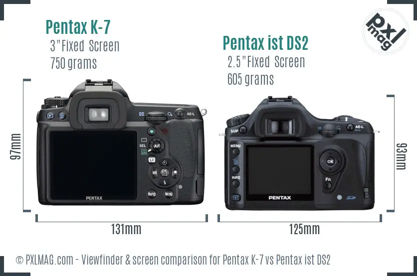 Pentax K-7 vs Pentax ist DS2 Screen and Viewfinder comparison