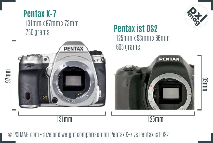 Pentax K-7 vs Pentax ist DS2 size comparison