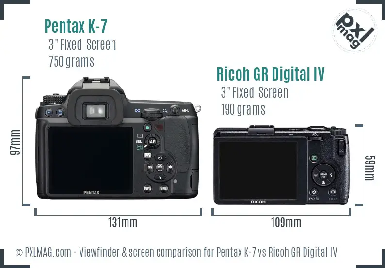 Pentax K-7 vs Ricoh GR Digital IV Screen and Viewfinder comparison