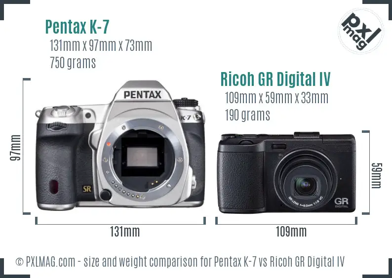 Pentax K-7 vs Ricoh GR Digital IV size comparison
