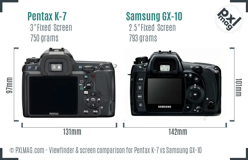 Pentax K-7 vs Samsung GX-10 Screen and Viewfinder comparison