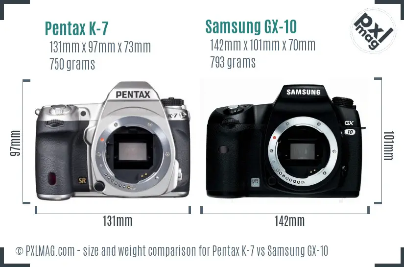 Pentax K-7 vs Samsung GX-10 size comparison