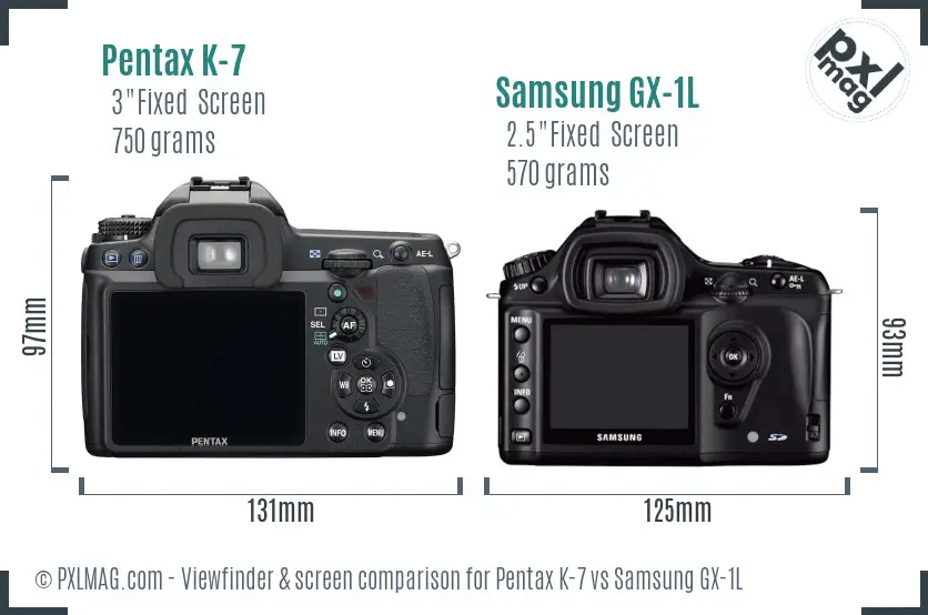 Pentax K-7 vs Samsung GX-1L Screen and Viewfinder comparison Pentax K-7 vs Samsung GX-1L Screen and Viewfinder comparison