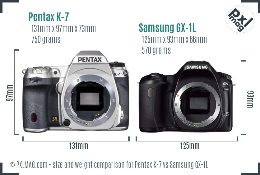 Pentax K-7 vs Samsung GX-1L size comparison Pentax K-7 vs Samsung GX-1L size comparison