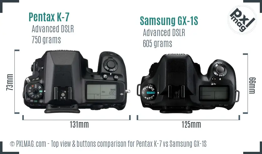 Pentax K-7 vs Samsung GX-1S top view buttons comparison