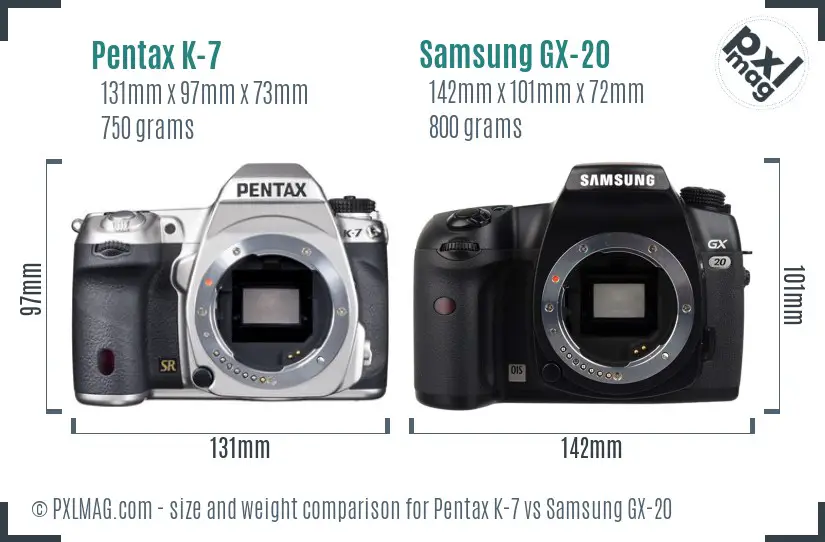 Pentax K-7 vs Samsung GX-20 size comparison
