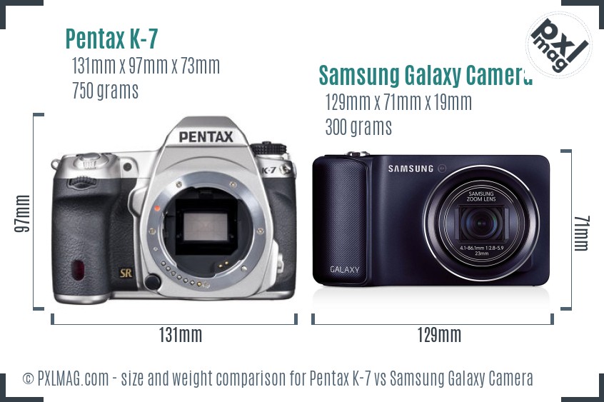 Pentax K-7 vs Samsung Galaxy Camera size comparison