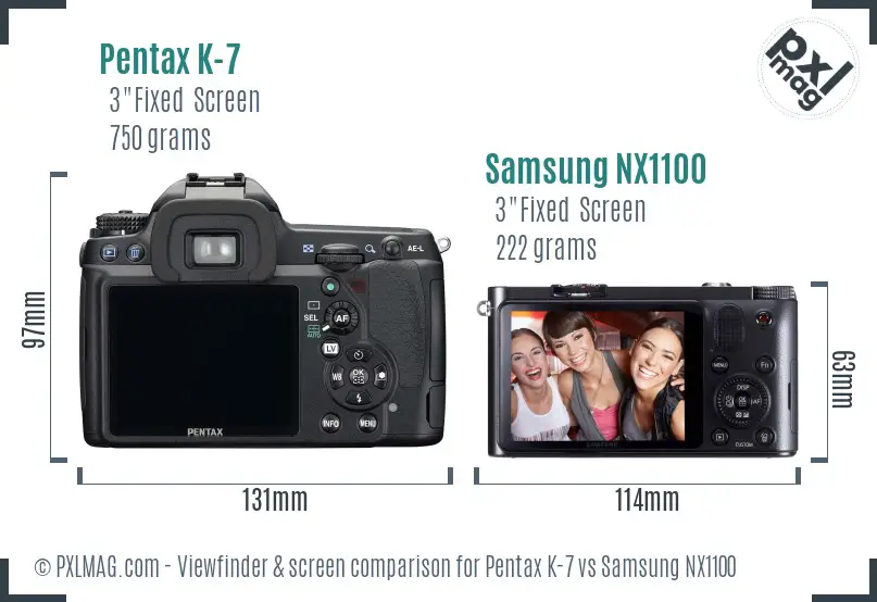 Pentax K-7 vs Samsung NX1100 Screen and Viewfinder comparison