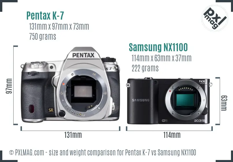 Pentax K-7 vs Samsung NX1100 size comparison