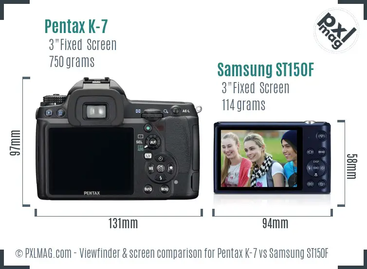 Pentax K-7 vs Samsung ST150F Screen and Viewfinder comparison