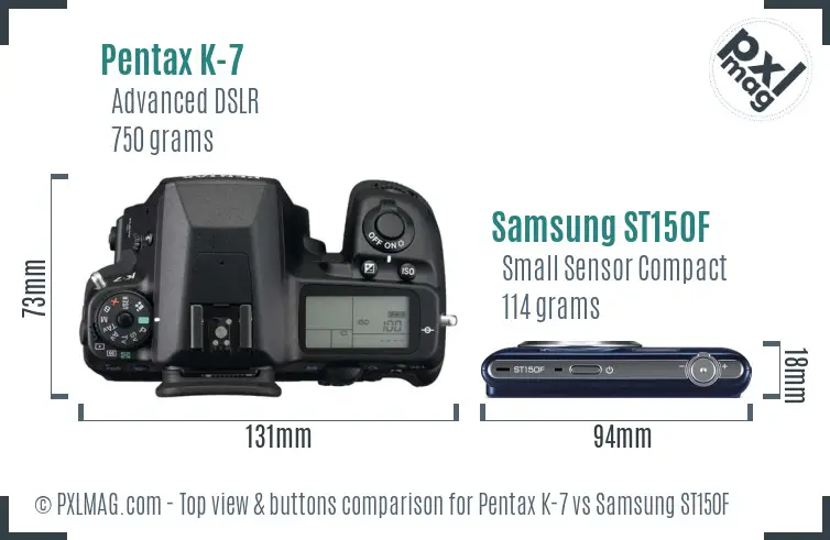 Pentax K-7 vs Samsung ST150F top view buttons comparison