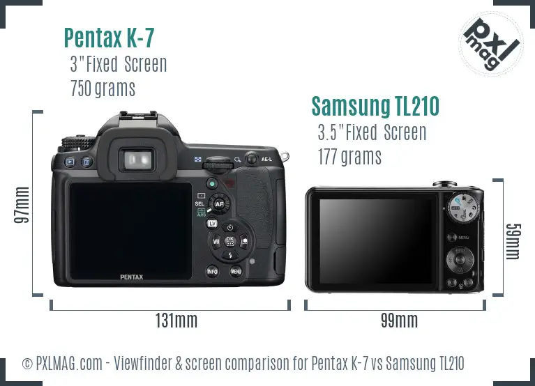 Pentax K-7 vs Samsung TL210 Screen and Viewfinder comparison