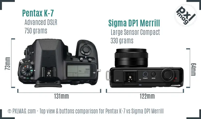 Pentax K-7 vs Sigma DP1 Merrill top view buttons comparison