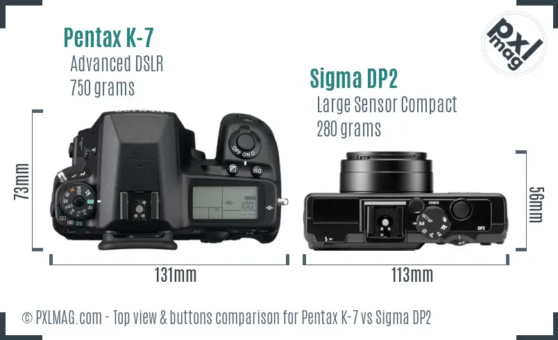 Pentax K-7 vs Sigma DP2 top view buttons comparison