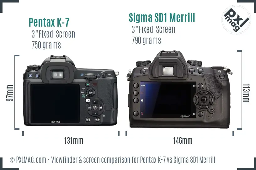 Pentax K-7 vs Sigma SD1 Merrill Screen and Viewfinder comparison